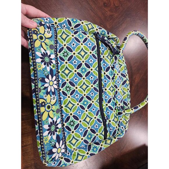 Retired Vera Bradley Daisy Daisy Blue Lime Green Floral Handbag - Picture 2 of 6